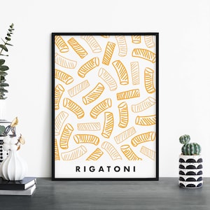 Impresión ilustrativa de arte mural de pasta / Rigatoni / 4x6 5x7 A4 A3 A2 A1