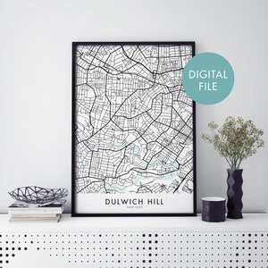 Dulwich Hill, Sydney, Australia Mapa de la ciudad Print Wall Art / Print At Home / Digital Download File
