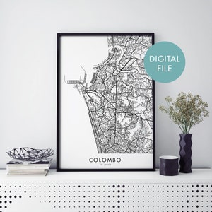Colombo, Sri Lanka Mapa de la ciudad Imprimir arte mural / Imprimir en casa / Descargar archivo digital