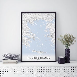 Die griechischen Inseln, Griechenland Kunst, Stadtplan Druck Wandkunst | A4 A3 A2 A1
