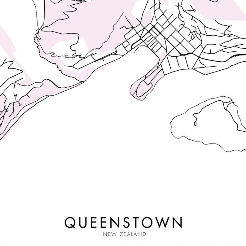 Queenstown New Zealand Art City Map Print Wall Art A4 A3 Etsy
