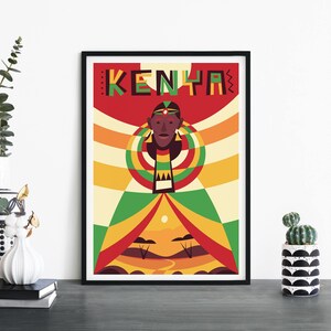 Kenia, Arte de pared ilustrativo de viaje, 4 x 6 5 x 7 A4 A3 A2 A1
