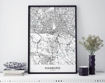 Hamburg, Duitsland Kunst, Stadskaart Print Kunst aan de muur | A4 A3 A2 A1