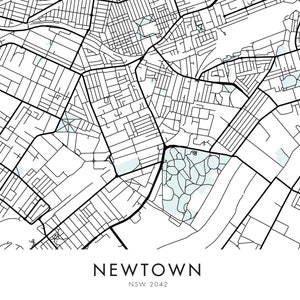 Newtown Sydney Australia Art City Map Print Wall Art A4 A3 A2 A1 Il Fmga 
