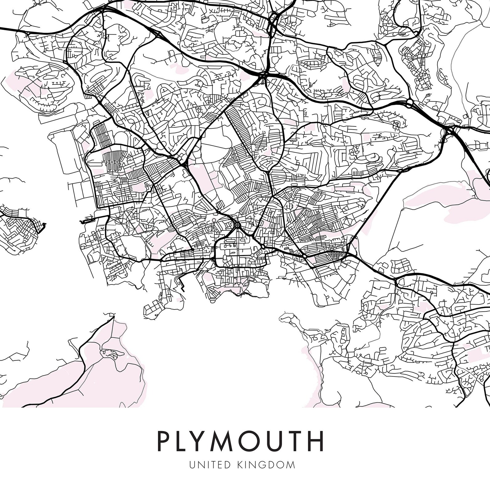 Plymouth England UK City Map Print Wall Art Print at Home Etsy