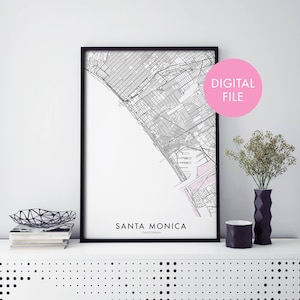 サンタモニカ、カリフォルニア州の都市地図プリント ウォールアート | 自宅で印刷 | デジタルダウンロードファイル