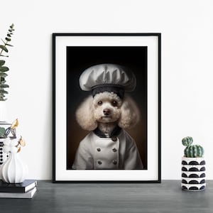 Caniche Toy dans un art mural imprimé en tenue de chef | A4 A3 A2 A1