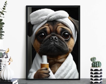 Pug | Spa Dogs Print Wall Art | A4 A3 A2 A1