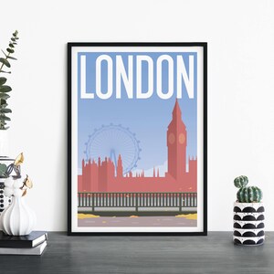 Londres, Inglaterra, Arte de pared ilustrativo de viaje, 4 x 6 5 x 7 A4 A3 A2 A1