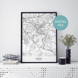 Lieja, Bélgica Mapa de la ciudad Imprimir arte mural / Imprimir en casa / Descargar archivo digital