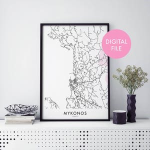 Mykonos, Griechenland Stadtplan Druck Wandkunst | Druck zu Hause | Digital Download Datei