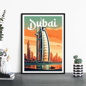 Burj Al Arab, Dubái, Emiratos Árabes Unidos, Arte de pared ilustrativo de impresión de viajes, 4 x 6 5 x 7 A4 A3 A2 A1