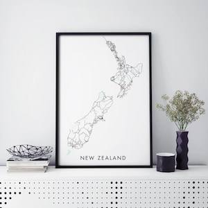 New Zealand Art, Country Road Map Print Wall Art | A4 A3 A2 A1