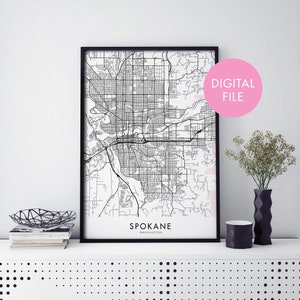 Spokane, Washington Stadtplan Druck Wandkunst | Druck zu Hause | Digital Download Datei