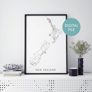 Neuseeland Straßenkarte Wandbild | Druck zu Hause | Digital Download Datei