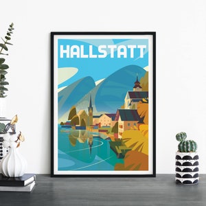 Hallstatt, Austria / Arte ilustrativo de pared con impresión de viajes / 4x6 5x7 A4 A3 A2 A1