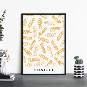 Impresión ilustrativa de fusilli / pasta para pared / 4x6 5x7 A4 A3 A2 A1