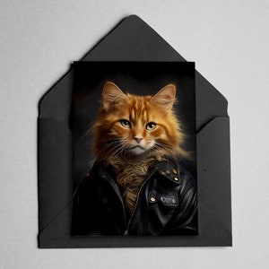 Animal Greeting Card - Cat in a Leather Jacket