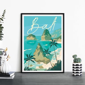 Bali, Indonesia, Arte de pared ilustrativo de viaje, 4 x 6 5 x 7 A4 A3 A2 A1