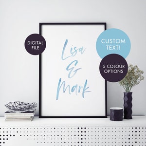 DIGITAL DOWNLOAD Custom Watercolour Text Poster Print Wall Art - Downloadable JPEG File