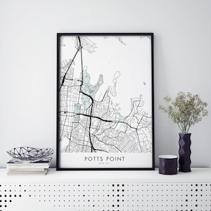 Potts Point, Sydney, Australia Art, City Map Print Wall Art | A4 A3 A2 A1