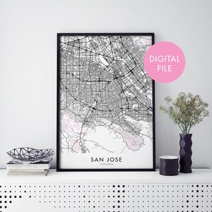 サンノゼ、カリフォルニア州の都市地図プリント ウォールアート | 自宅で印刷 | デジタルダウンロードファイル