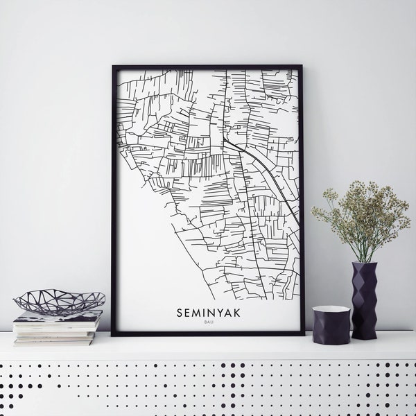 Seminyak, Bali Art, City Map Print Wall Art | A4 A3 A2 A1