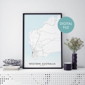 Western Australia, Australia, WA, State Road Map Print Wandkunst | A4 A3 A2 A1