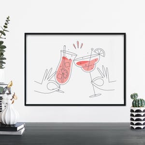 Impresión ilustrativa de cócteles 'Cheers' para pared / 4x6 5x7 A4 A3 A2 A1