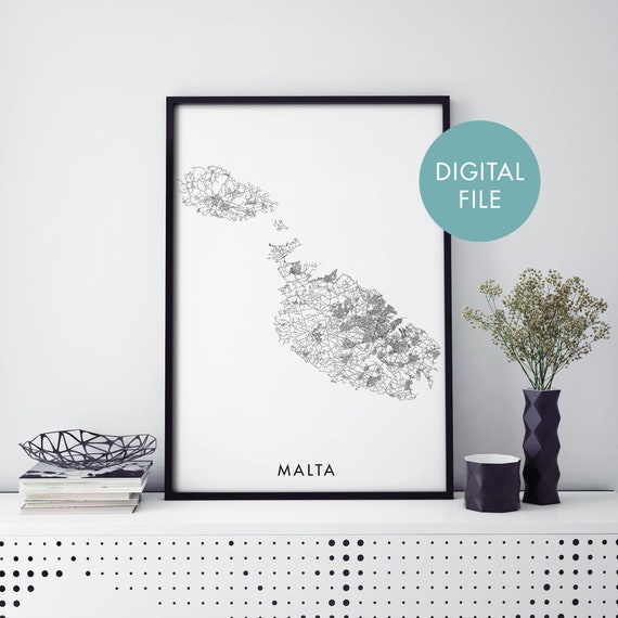 Malta Road Map Print Wall Art At Home Digital