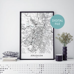 Jerusalem, Israel City Map Print Wall Art | Print At Home | Digital Download File