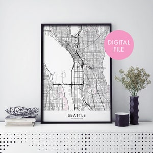 Seattle, Washington Stadt karte Druck Wandkunst | Druck zu Hause | Digital Download Datei