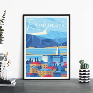 Reykjavic, Islandia, Arte de pared ilustrativo de viaje, 4 x 6 5 x 7 A4 A3 A2 A1