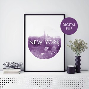 Manhattan, New York City Skyline Watercolour Print Wall Art | Print At Home | Digital Download File