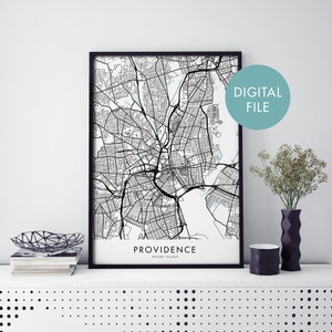 Providence, Rhode Island City Map Print Wall Art | Imprimer à la maison | Fichier de téléchargement numérique