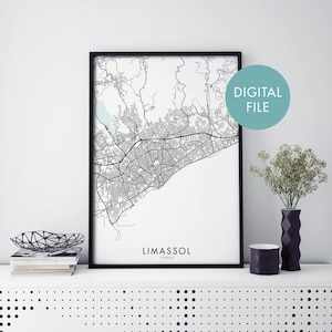 Limassol, Cyprus City Map Print Wall Art | Print At Home | Digital Download File