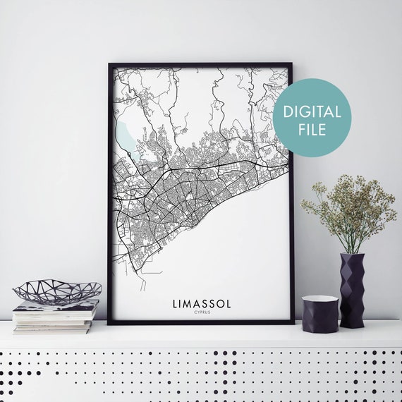 LIMASSOL Cyprus map poster black white Hometown City Print Modern Home Decor Office Decoration Wall Art Dorm Bedroom Gift