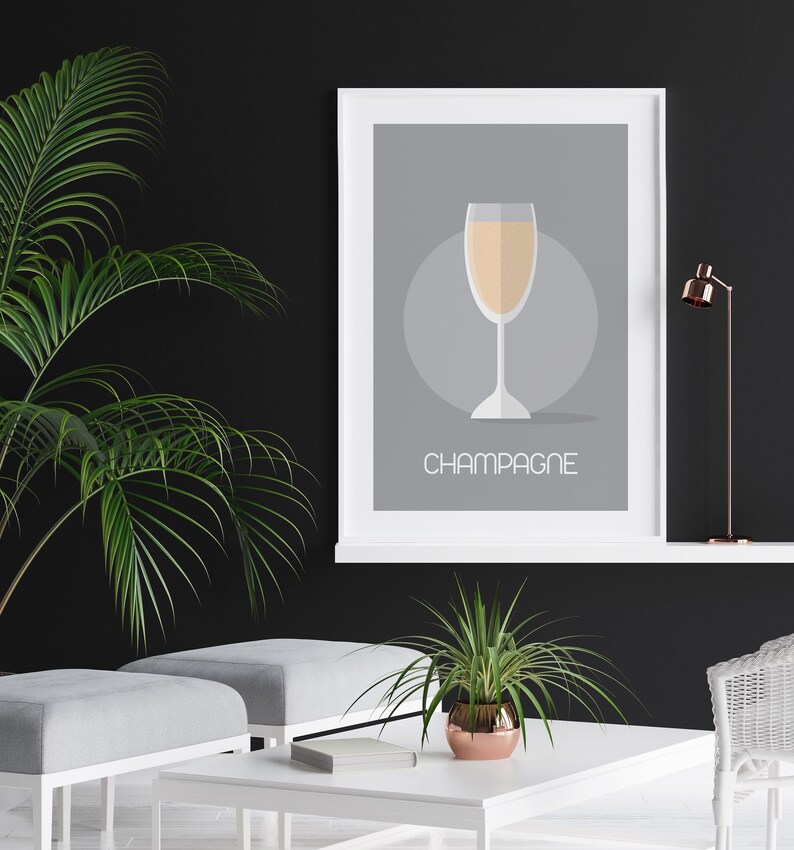 4x6 5x7 A4 A3 A2 A1 Champagne Illustrative Print Wall Art