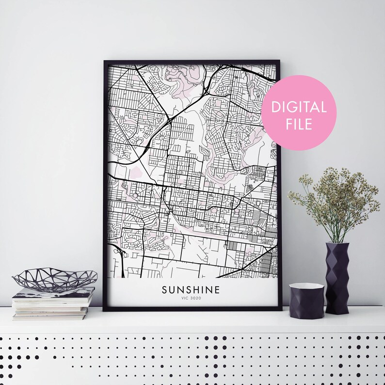 Digital Download File Melbourne City Map Print Wall Art Sunshine Print At Home
