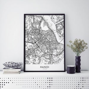 Hanoi, Vietnam Kunst, Stadtplan Druck Wandkunst | A4 A3 A2 A1