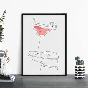 Impresión ilustrativa de arte de pared con cóctel Margarita en un zapato / 4x6 5x7 A4 A3 A2 A1