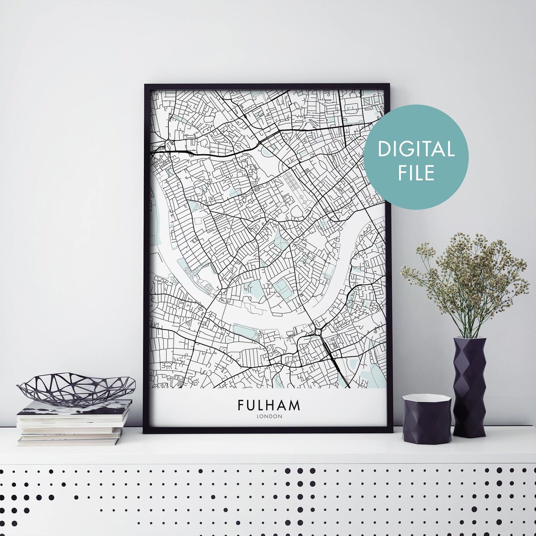 Fulham, London, England UK Art, City Map Print Wall Art | Print at Home ...
