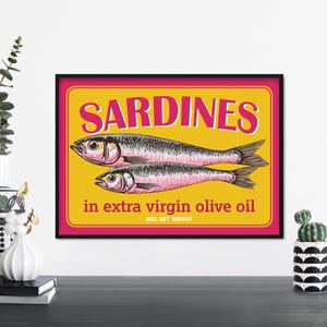 Impresión ilustrativa de sardinas retro para pared, 4 x 6, 5 x 7, A4, A3, A2, A1
