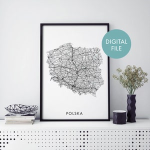 Polska, Poland Road Map Print Wall Art | Print At Home | Digital Download File