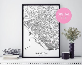 Kingston, Jamaica City Map Print Wall Art | Print At Home | Digital Download File