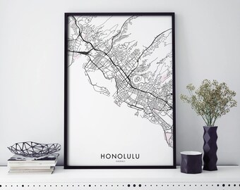 HONOLULU Map Print Wall decor United States City Map Print Hawaii Wall Art Poster A3 A2 16x20