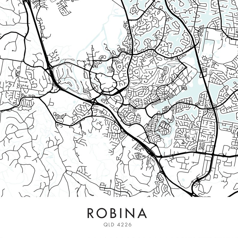 Robina Gold Coast Australia Art City Map Print Wall Art Etsy