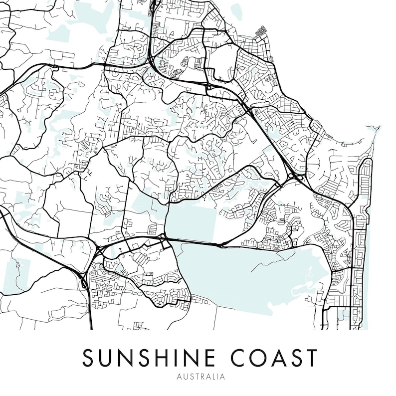 Sunshine Coast Queensland Australia Art City Map Print Wall Etsy
