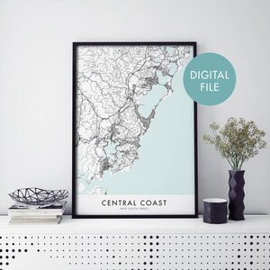 Zentralküste, New South Wales, Australien Stadt karte Druck Wandkunst | Druck zu Hause | Digital Download Datei