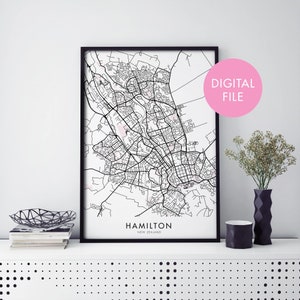 Hamilton, New Zealand City Map Print Wall Art | Print At Home | Digital Download File